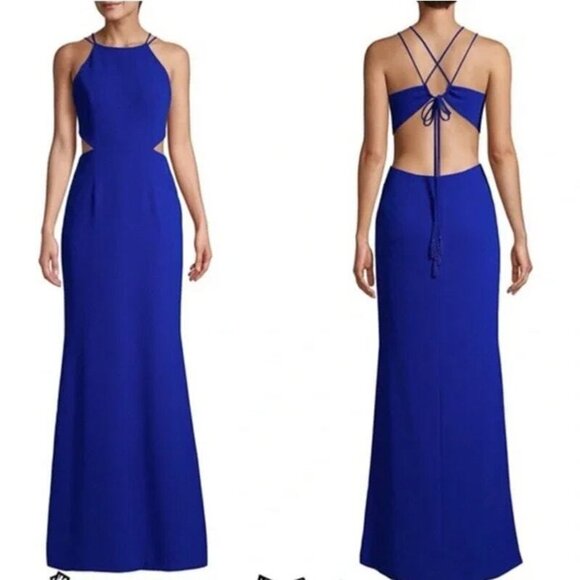 NWT Aidan by Aidan Mattox Cutout Gown – Royal Blue Crepe Evening Dress, Size 0 - Picture 2 of 5